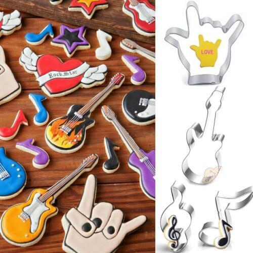 4pcs patisserie reposteria Love Guitar Music Cookie Cutter Metal Mold Fondant Cake Decor Tools Biscuit Mould Pastry Shop Baking