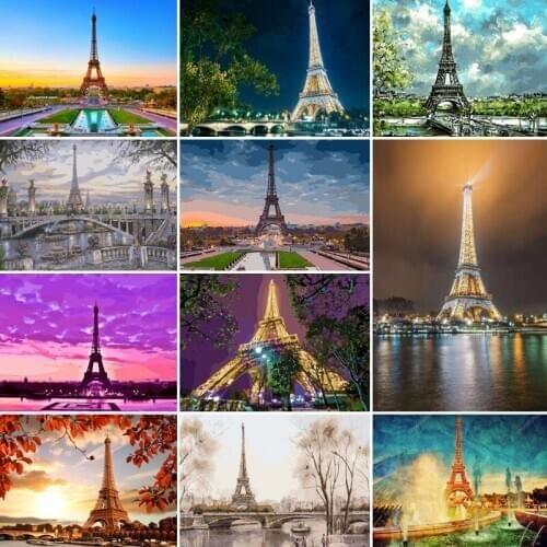 50/65/75CM DIY Eiffel Tower Painting By Numbers Picture Colouring Zero Basis HandPainted Oil Painting Unique Gift Home Decor