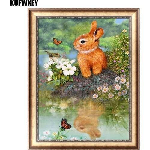 DIY Diamond Embroidery Rabbit/flower Full Square Diamond Painting Cross Stitch Kit Rhinestones Mosaic Home Decor craft