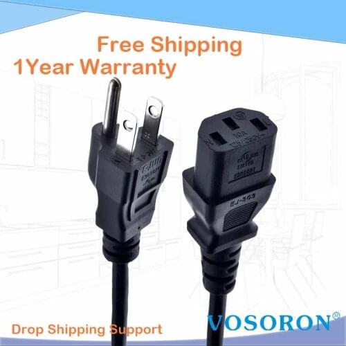 US NEMA 5-15P 3Pin To IEC320 C13 Power Cable 18AWG Certificated Japan Canada Brazil Power Extension Cord Wire (3*0.824)