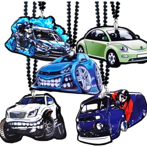 Car Shape Rear View Mirror Pendant Acrylic Hanging Ornament Car Charm Rear View Mirror Accessories Dangling Beaded Auto Decor
