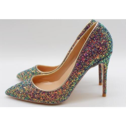 Free shipping fashion women Pumps Glitter Bride Multi Pointy toe high heels shoes size33-43 12cm 10cm 8cm Stiletto thin heeled