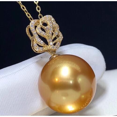 D118 Fine Pearls Pendants 18K Natural Ocean Sea Gold Pearls 13-14mm Pendant Necklaces for Women FIne Pearls Pendants