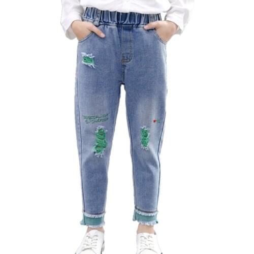 Jeans For Girls 2021 Newest Kids Girl Ripped Jeans Spring Autumn Jeans For Children Casual Style Childrens Clothing