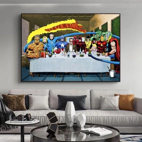 Marvel Superhero The Last Supper Canvas Painting The Avengers Posters and Prints Wall Art Pictures Home Decor Cuadros