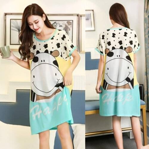 Classic Cartoon Nightgown Sweet Girl Cotton Sleepwear Short Sleeve Women Sleep Shirt Sexy Lingerie Home Wear Cute Nighty Dress