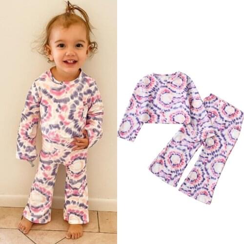 FOCUSNORM 1-5Y Lovely Baby Girls Clothes Sets 2pcs Tie-Dye Printing Long Sleeve Pullover Tops Flare Pants Autumn Outfits