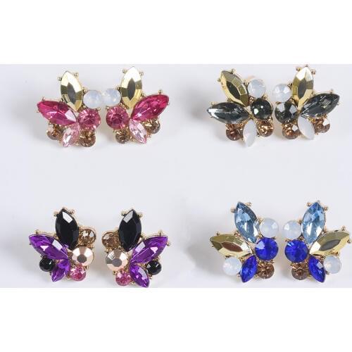 Korea Cute Blue Rhinestone Statement Earrings Geometric Alloy Vintage Rhinestone Stud Earrings For Women