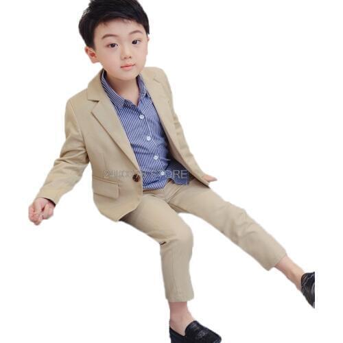 Kids Jacket Pants 2Pcs Clothing Set Flower Boys Formal Wedding Tuxedo Suit Children Host Dance Party Performance Dress Costume
