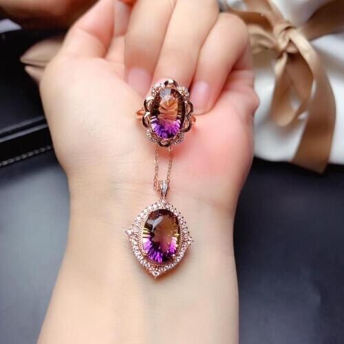 Best Gift Real and Natural Ametrine jewelry set Natural Real Ametrine 925 sterling silver 1pc pendant,1pc ring