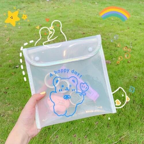 Cute Cartoon Transparent PVC Pencil Bag Stationery Makeups Large Capacity Storage Bag 7.9x7.9inch Travel Organizer Bag Supplies