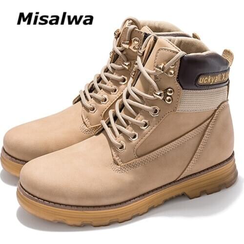 Misalwa Womens PU Leather Work Boots female Snow Ankle Boots Winter Girl Plush Warm Shoes Drop shipping Lace-up Casual Shoes