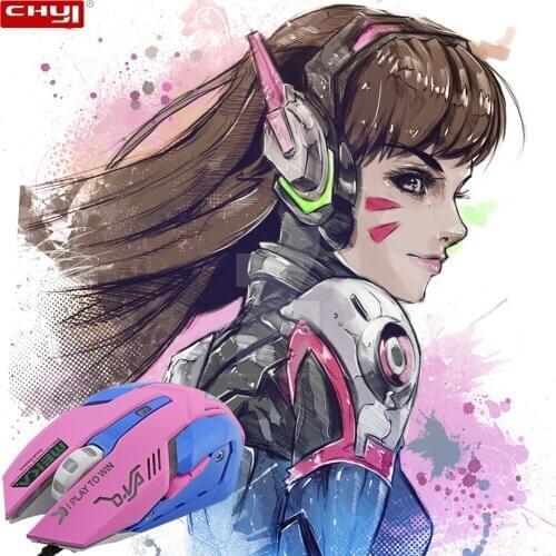 Pink Game Office Mouse Girls LED Light D.va Cat Kitty Mouse Cute Mause Wired USB Backlit 6 Buttons Mice for PC Laptop Overwatch