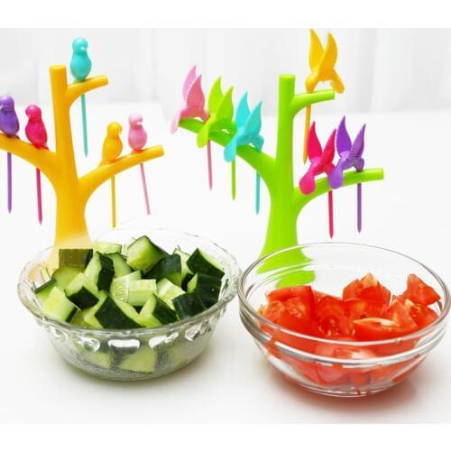 Dinnerware Sets 6Pcs Creative Home Kitchen Tableware Birdie Fruit Fork Birds On The Tree Birds Fruit Forks Kitchen Accessories