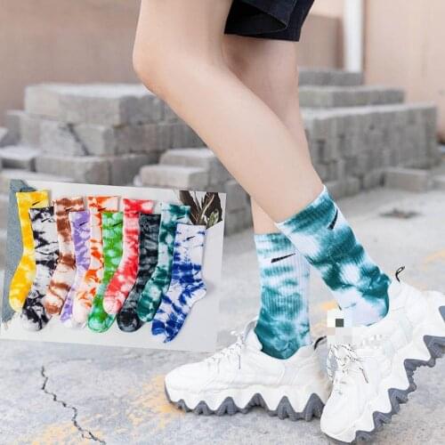 4 Pairs Fashion Tie Dye Socks Men Women Cotton Colorful Graffiti Funny Couple Harajuku Hiphop Skateboard Basketball Sports Socks