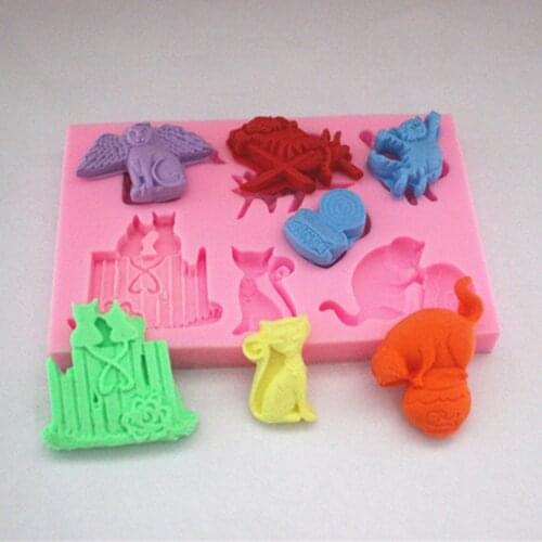 New cat cartoon animals series fondant cake molds soap chocolate mould for the kitchen baking FM099
