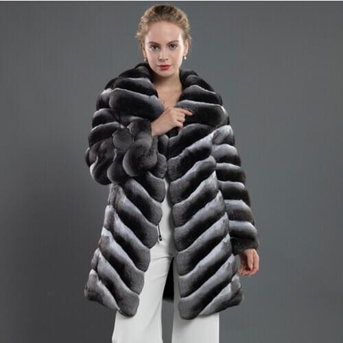 Fur Coat Women Fashion TurnDown Collar Jacket Mid-Long Outwear Chinchilla Color Top Selling