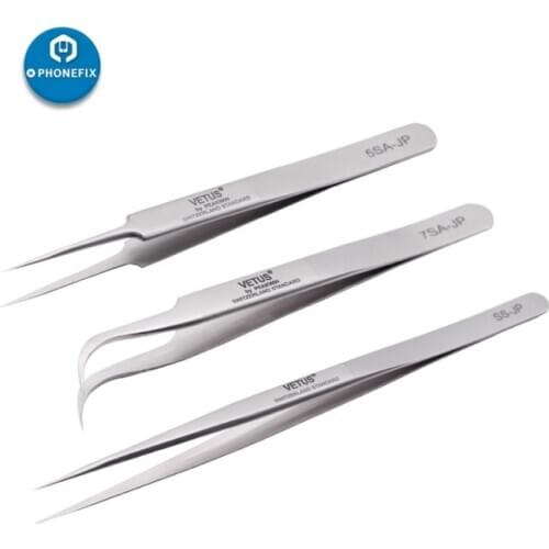 VETUS 5SA-JP Stainless Steel Tweezers High-Precision Sharp-pointed Tweezers Mobile Phone Soldering Repair Tools For iPhone iPad