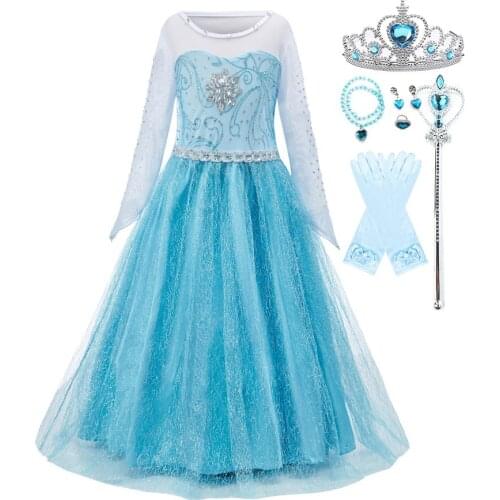 Girl Elsa Cosplay Costume Baby Girl Elsa Dress Snow Queen Children Princess Party Christmas Costume Fancy 3-10 Years