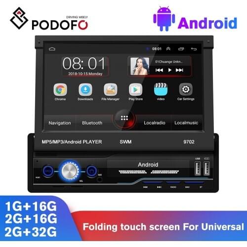 Podofo Android 8.1 1Din Car Radio 7'' DSP GPS Navigation Car Multimedia Player Universal DVR With Folding touch screen