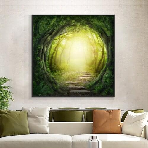 Nature Green Tree Forest Landscape Painting Wall Art Canvas Scandinavian Posters and Prints Modern Wall Picture for Living Room
