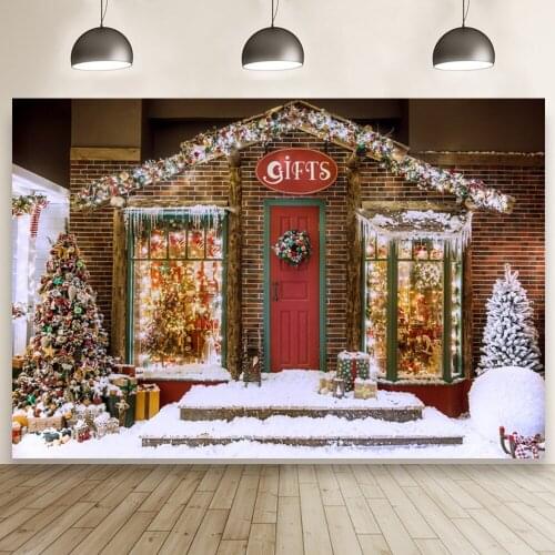 Merry Christmas Gift Shop Winter Home Party Backdrop Family Reunion Photocall Prop Banner Photo Decors Wallpaper Background