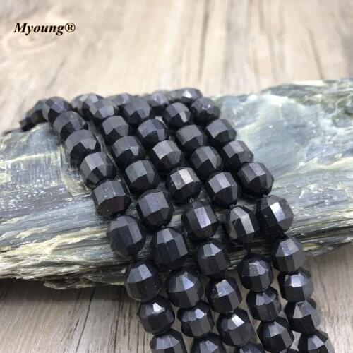 8MM Russian Shungite Faceted Column Loose Beads Natural Sub Graphite Gems Stone Space Beads For DIY Jewelry Making MY210420
