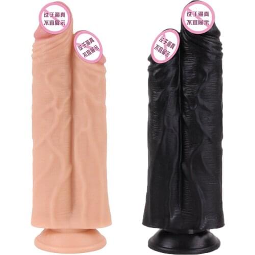 Conjoined Double Dildo Two Penis Penetration Stimulation Big Double Headed Dildos Realistic Dual Phallus with Strong Cup Sex Toy