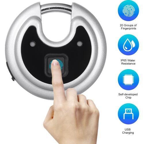 Smart Fingerprint Padlock Lock USB Rechargeable IP65 Water Resistance Indoor Outdoor for Lockers Bags Luggages Storage Bicycle