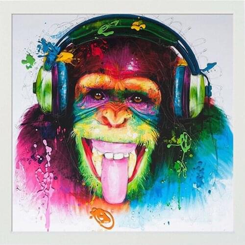 Modern Funny Music Monkey with Headphone Canvas Printed Painting Wall Art for Living Room Decor