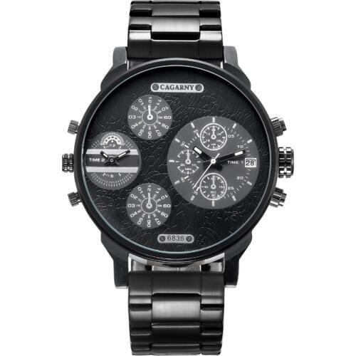 Classy 52MM Big Case Quartz Watch For Men Black Stainless Steel Band Casual Mens Wrist Watches Man Waterproof Relogio Masculino