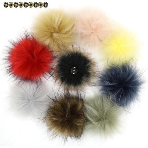 Furling Pack of 10 Faux Raccoon Fur 9CM- 3.5inch Pompoms for Hats Knitted Beanie Hat DIY with Snap Buttons Hand Crafts
