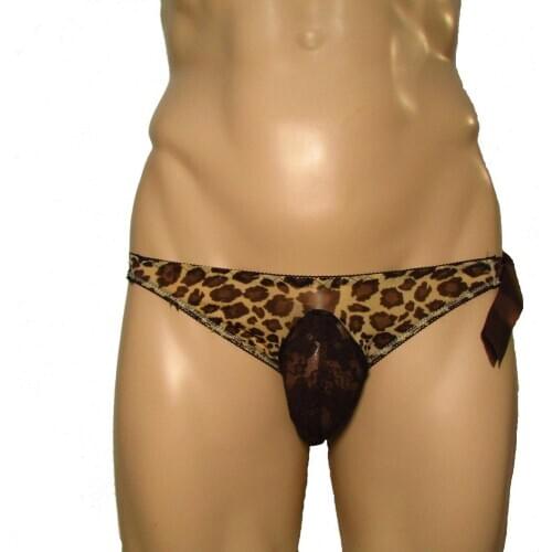Candy Cherries Mens Lingerie Lace Flower Thong Gay Bikini G-String Sexy Sissy Panties Tanga Bowknot Low Rise Leopard Underwear