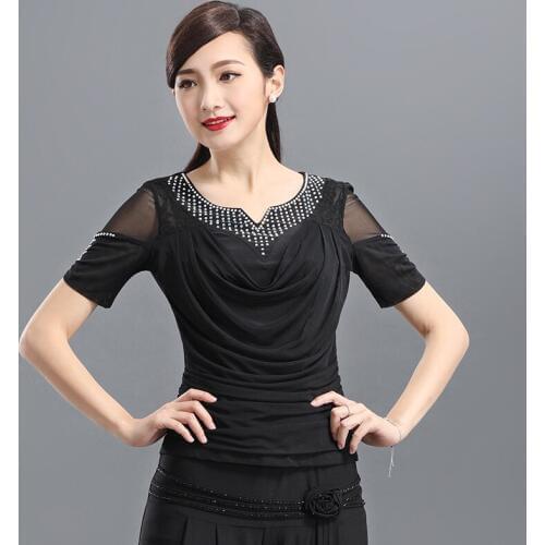 Lady New Latin Dance Wear Short Sleeved Shirt V Collar Slim Slim Dancing Blouse Modern Dance Ballroom Dancing Suit B-6557