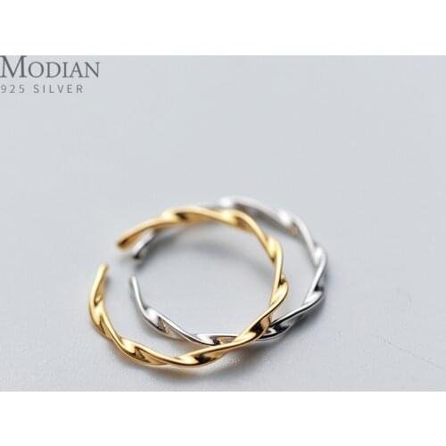 Modian Hot Gold Color Ripple Slim Ring for Women Authentic 925 Sterling Silver Geometric Line Finger Ring Fashion Fine Jewelry
