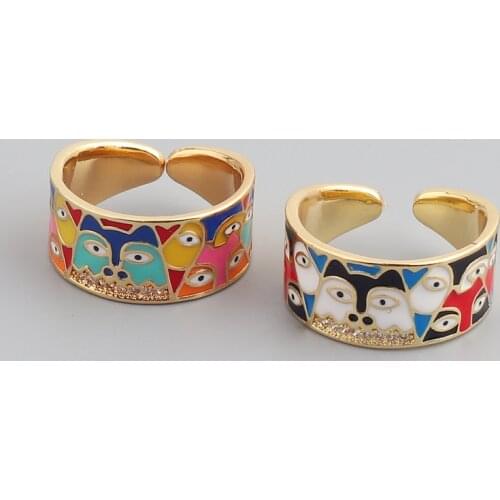 New Exclusive Beautiful Geometry Vintage Enamel Cat Rings Gold Filled Women Ethnic Jewelry Wedding Ring Bridal Wide Ring