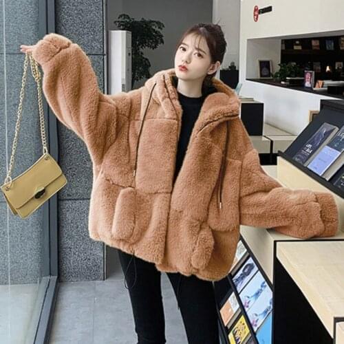Winter Thicken Warm Rabbit Fur Jacket Coat Women Casual Fashion Lamb Faux Fur Overcoat Fluffy Cozy Loose Outerwear Female