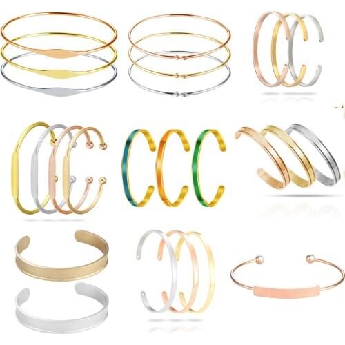 10pcs/lot 2021 New stainless steel Geometric shaped blank bracelet Cuff Friendship Bangle Bracelet