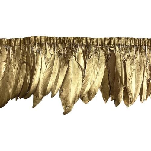 2Meters Gold Silver Dipped Goose Feathers for Needlework Decoration on Tape Trims Fringe Ribbon Goose Feather Trim Crafts Dress