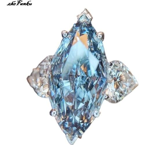 2021 New Fashion Sparkling Horse Eye Shape Heart-Shaped Zircon Ring Female Party Engagement Wedding Jewelry Gift