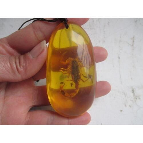 3.03 inch / Interesting Chinese artificial amber scorpion necklace pendant
