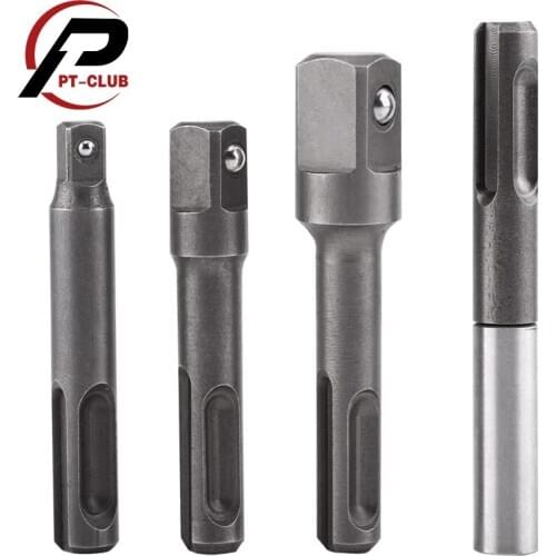 4PC SDS Plus 1/4" Hex Socket Adapter 1/4" 3/8" 1/2" Square Impact Socket Extension Connector Power Drill Bit Adapter