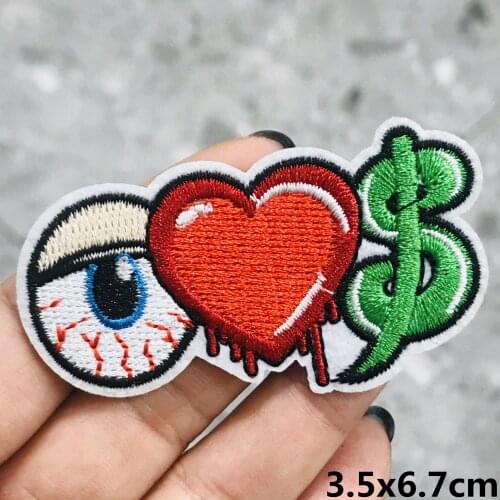 5Pcs Eyes Love Money Alien Embroidery Sew On Patches Sewn Applique Badge Craft Embroidered DIY For Clothes Trousers Clothing