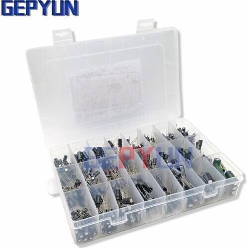 500PCS/lot 0.1UF-1000UF 24Values Aluminum Electrolytic Capacitors 16-50V mix Electrolytic capacitor Assorted kit and storage box