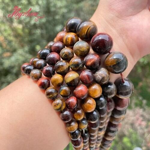 8/10/12/14mm Natural Tigers Eye multicolor Smooth Stone Beads Loose spacer For DIY Necklace Bracelet Jewelry Making Strand 15"