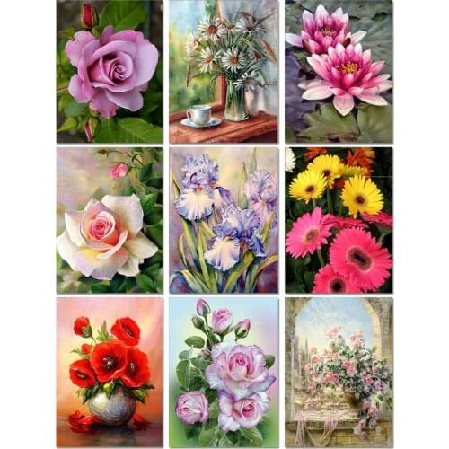 5D Diy Diamond Painting Flower Diamond Embroidery Promotional Rhinestone Cross Stitch Diamond Mosaic Vase Embroidery Home Gift