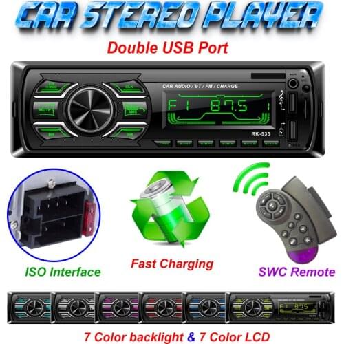 Car Radio Audio Stereo AUX FM Radio Station Bluetooth Wireless BT player Dual USB Fast Charge Car MP3 Player