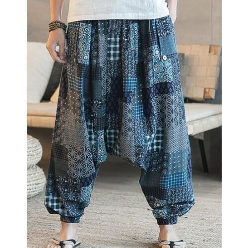 High quality cotton&linen men trousers Thailand national wide leg pants haroun pants dance bloomers