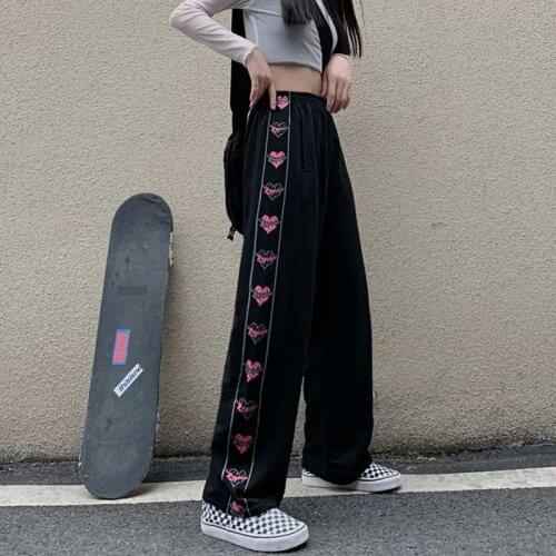 Women pants streetwear gothic oversize Wide Leg Trousers Heart Casual Hip-hop y2k harajuku femme vintage dark pant aesthetic