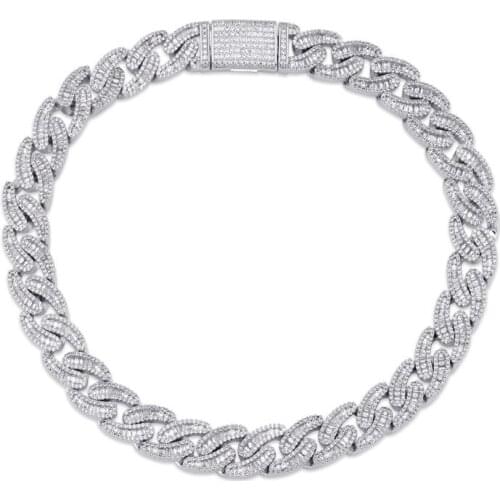 14MM Hip Hop Miami Cuban Chain Iced Out Necklace Rapper Jewelry Cubic Zirconia Gold Sliver